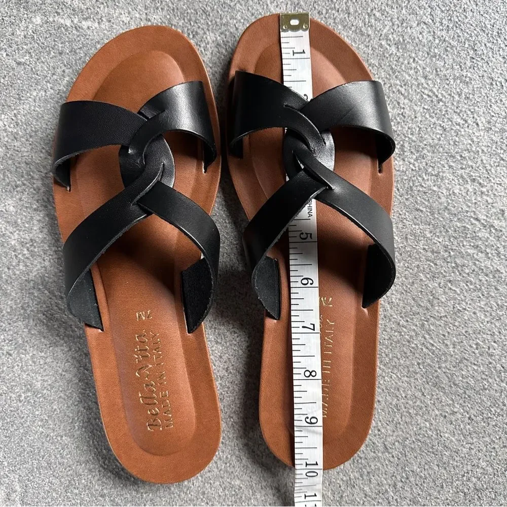 NWB Bella Vita Dov-Italy Black Leather Slide Sandals Women's Size 7 Open toe - Picture 10 of 13